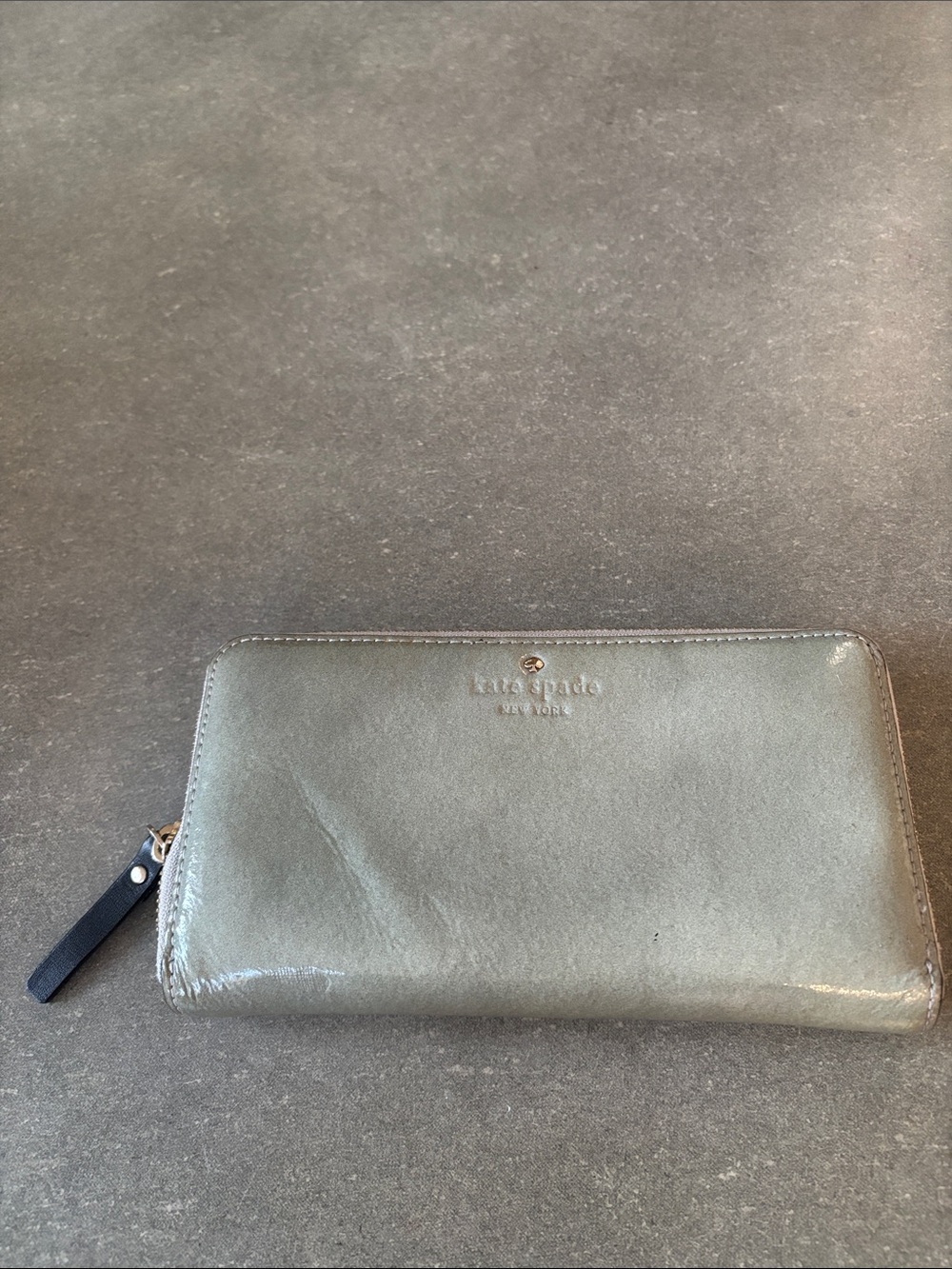 kate spade metallic pewter zip-around wallet